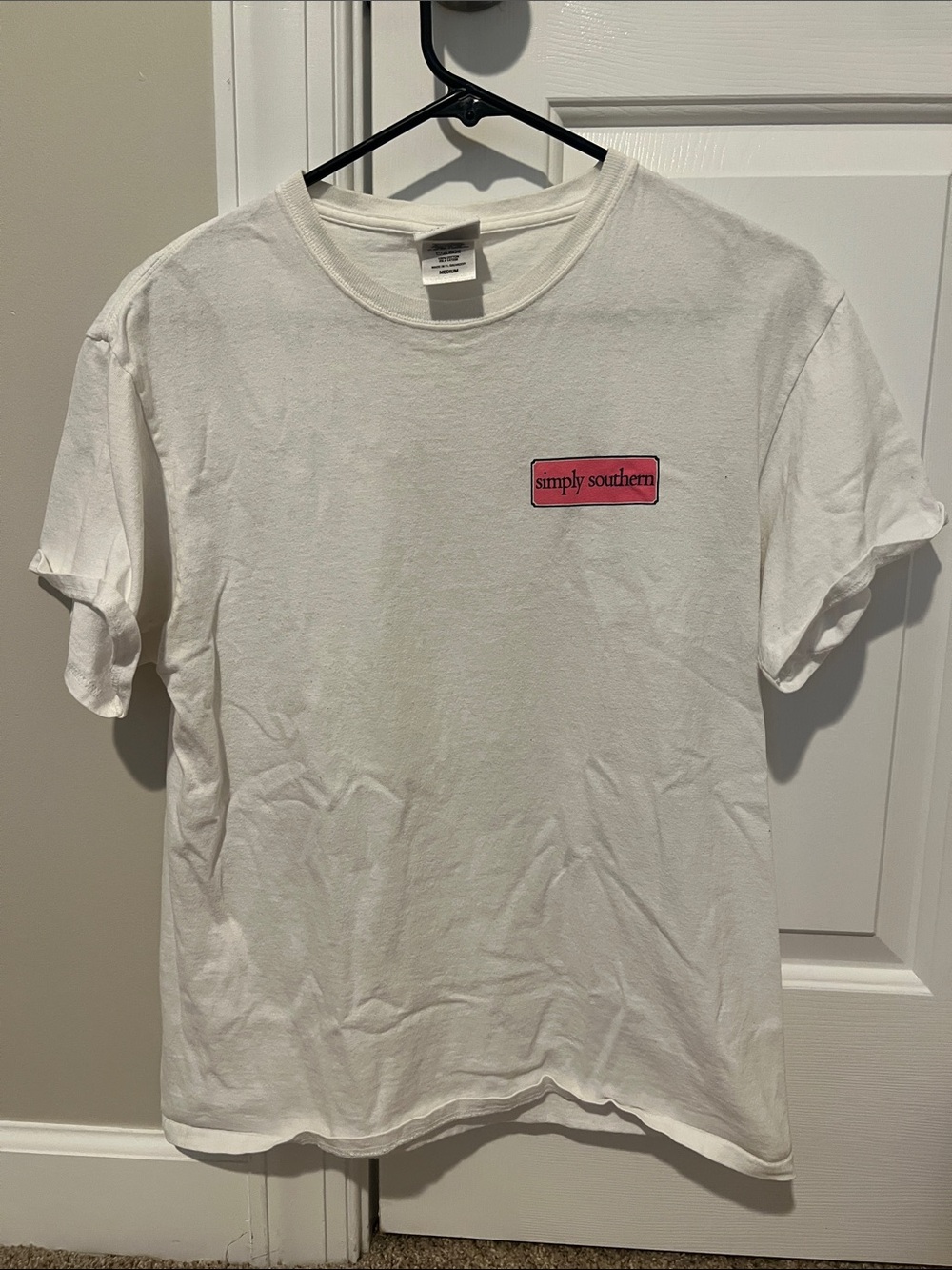 Simply Southern White Tee with Pink Patch Logo